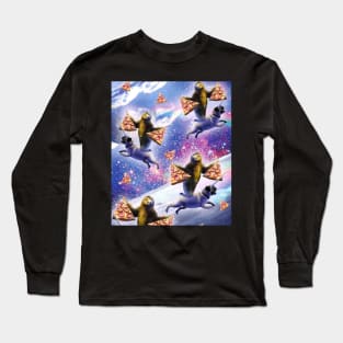 Space Sloth Riding Pug Pugicorn Unicorn Eating Pizza Long Sleeve T-Shirt